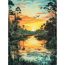 Sunset Swamp Landscape Canvas Painting， Perfect for Living Room， Bedroom， Bathroom， Office， and Hallway Decoration.