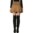 thumbnail image 3 of INSPIRE CHIC Faux Suede Skirts for Women's Zipper Front High Waist A-Line Pleated Mini Skirt Brown XS, 3 of 5