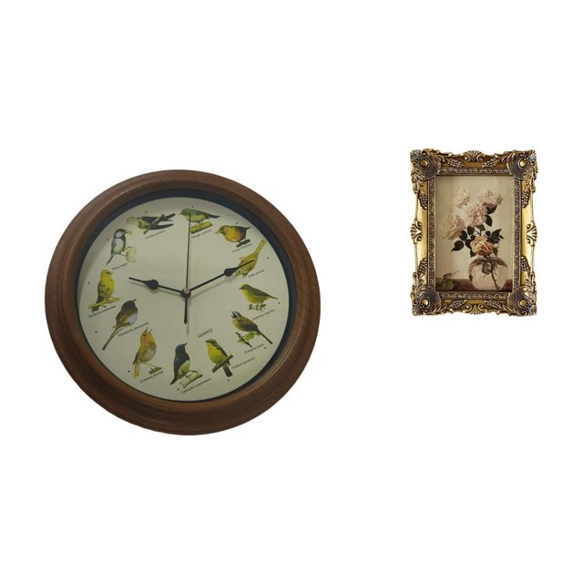 Elegante Reloj De Pared Con Canto De Pájaros Y Marco De Fotos Vintage Ornamentado Para Comedor, Mesa, Pasillo, Decoración De Bodas, Exhibición De Resina Resistente.