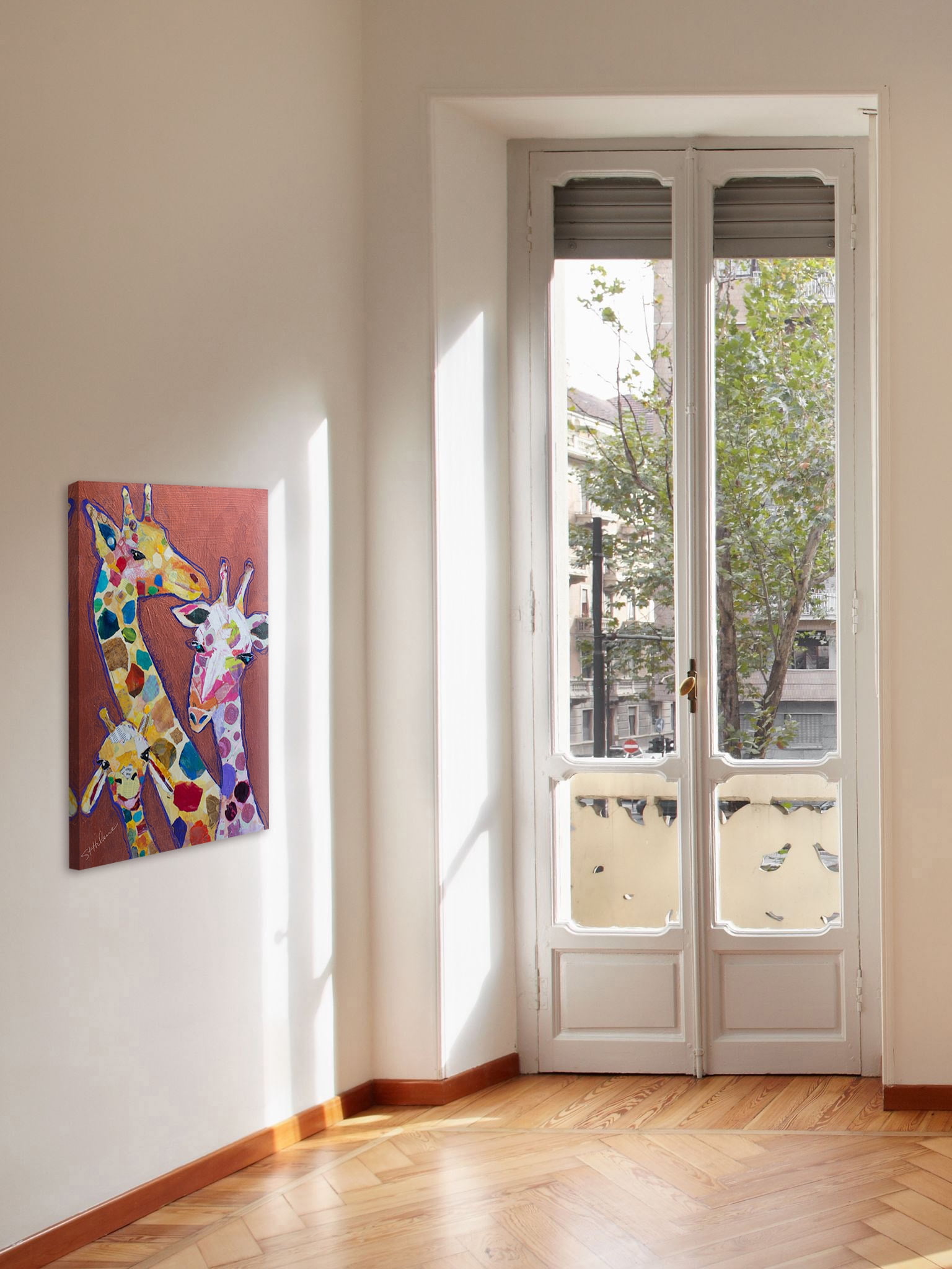 "Trois Girafes" Painting Print on Wrapped Canvas