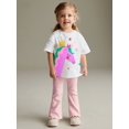 thumbnail image 3 of Bellafa Kids Toddler Girls Clothes 2-7 Years Outfits Unicorn Graphic Top + Pink Stripes Flare Leg Pants 2PC Summer Clothing Set, 3 of 10