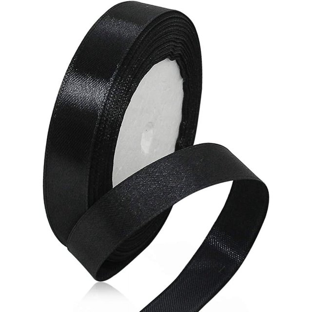 LAICAIW Solid Color Black Satin Ribbon, 5/8 Inches x 25 Yards Fabric Satin Ribbon for Gift Wrapping, Crafts, Hair Bows Making, Wreath, Wedding Party Decoration and Other Sewing Projects
