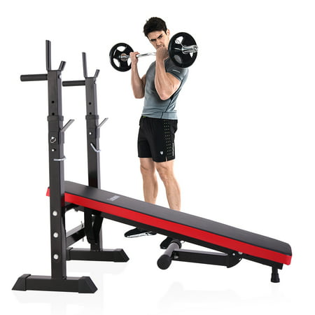 Jaxpety Folding Weight Bench With Rack Adjustable Lifting Strength Gym