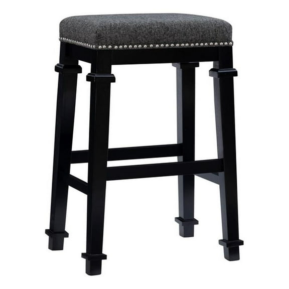 Linon Kennedy 31" Tweed Backless Bar Stool in Black Rubberwood