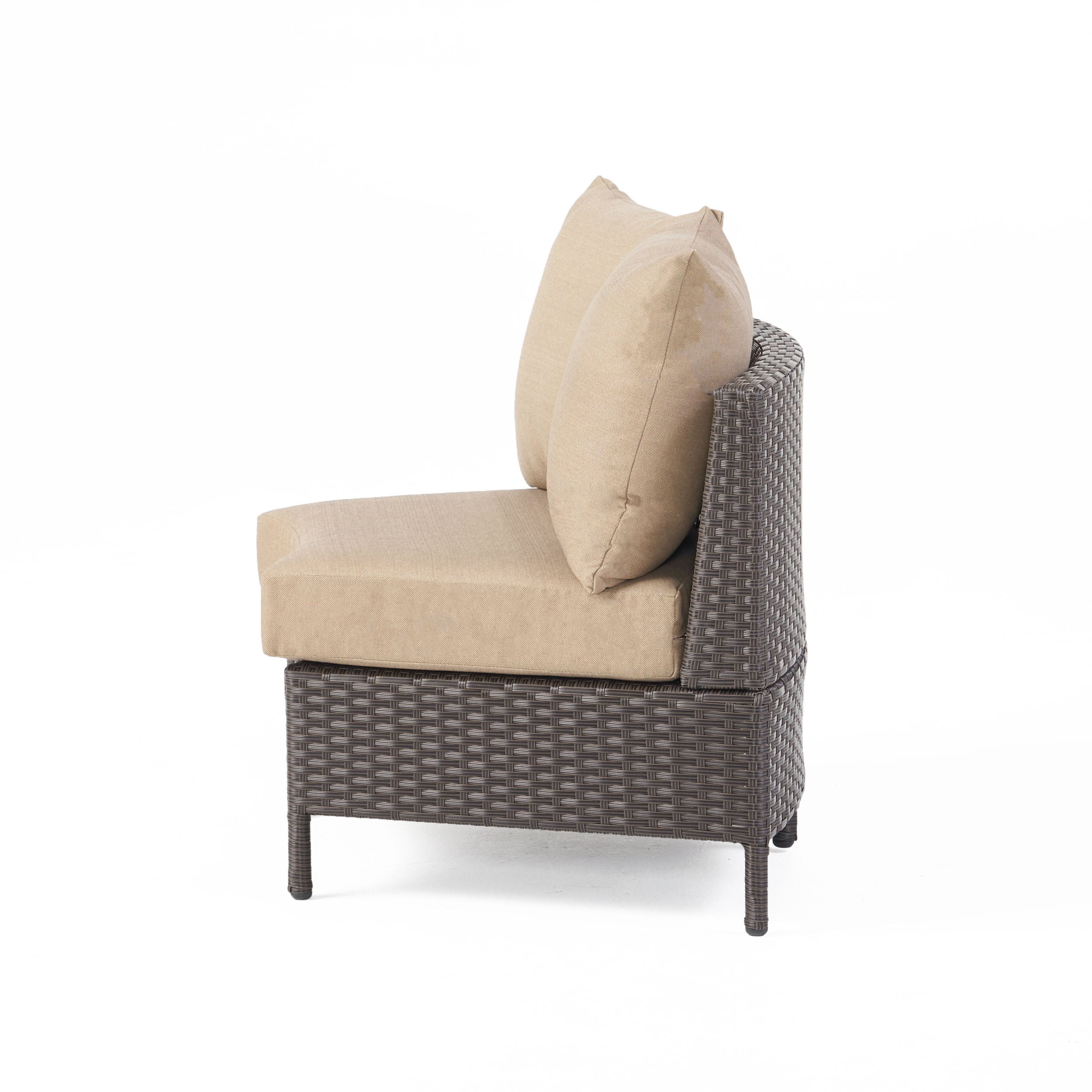 Outdoor Woven Curved Single Sofa, Comfort Relax Seat for Patio Garden, Brown and Beige
