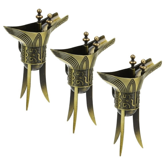 KALLORY Metal Drink Cups Set of 3 Retro Style Golden Alloy Wine Glasses Barware Decoration