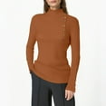 thumbnail image 2 of Wovix Women's Fall Fashion Sweater 2025 Long Sleeve Mock Neck Button Stretch Slim Tunic Business Casual Work Solid Color Basic Tops, 2 of 5