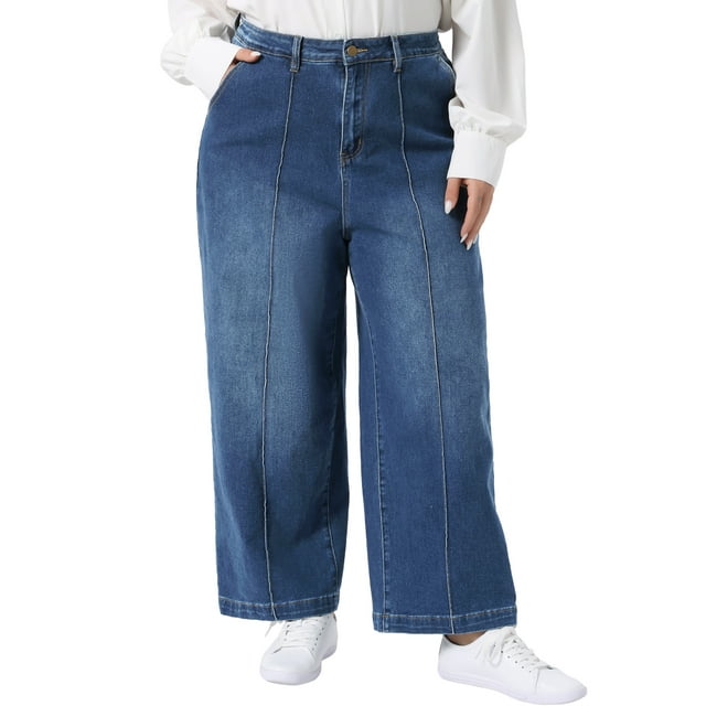 Pantalones de mezclilla de talla grande para mujer Agnes Orinda, de pierna ancha, casuales, con bolsillos, 4X, azul oscuro