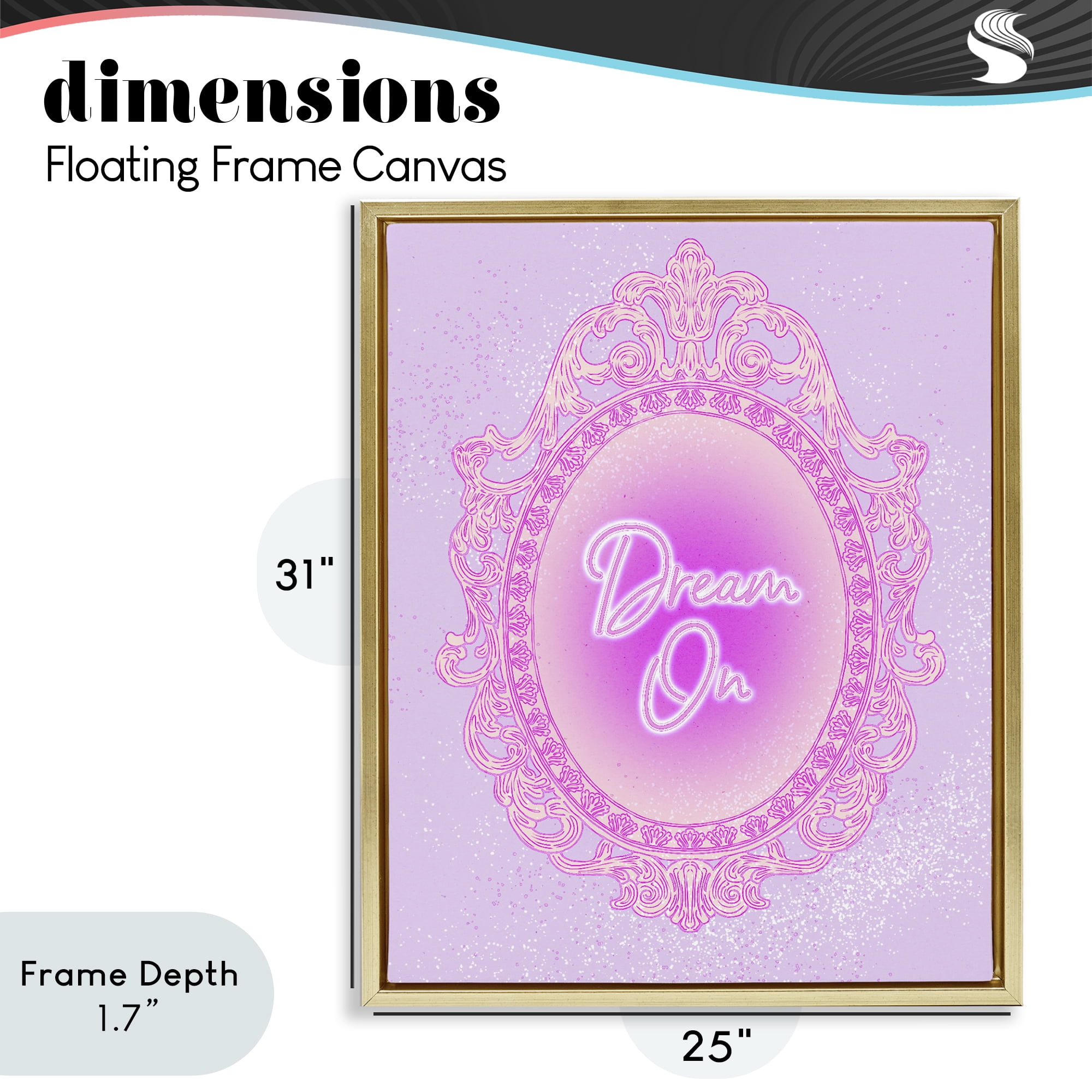 Stupell Industries Dream On Ornate Mirror Gold Framed Floater Canvas Wall Art, design by Ziwei Li