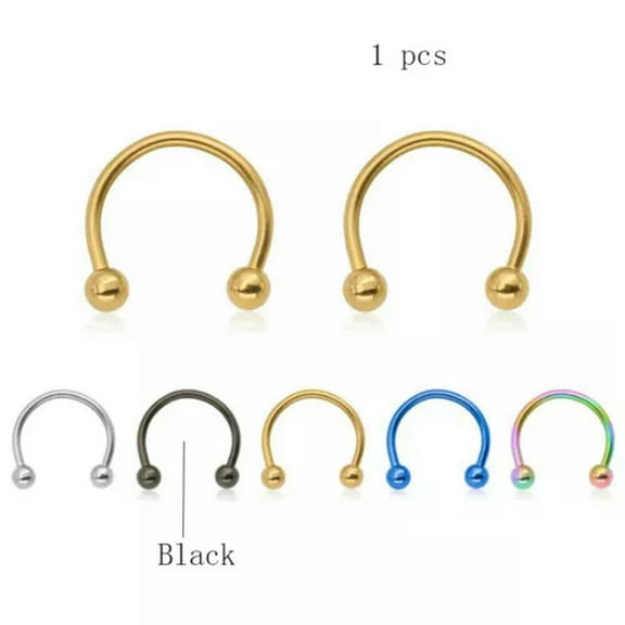 HOOUN Stainless Steel U-shaped Ball Nose Ring Body Piercing Jewelry Lip Hoop -Black-6mm