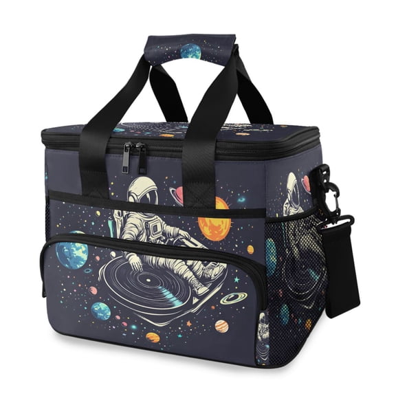 FORMRS Insulated Cooler Bag 24 Cans Capacity Soft Leakproof Lunch Box with Side Pockets, Black Record