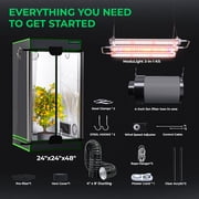 ALPHAGROW Black Grow Tent Kit, 24 x 24 x 48 in, 600D Fabric, Twin Doors, 33 W LED, and 4 in Fan Filter