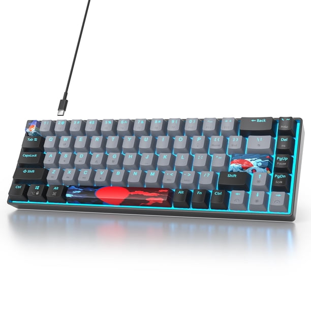 Teclado para Juegos Ussixchare 65% con 68 Teclas, Interruptores Rojos, LED y Cableado