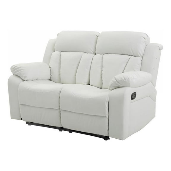 Maklaine 19" Faux Leather Reclining Channel Tufted Loveseat in White