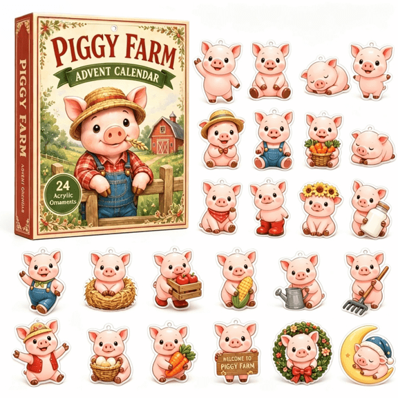 Christmas Advent Calendar, 24 Piece Piggy Mini Christmas Ornaments Set, Advent Calendar for Student, Fun Holiday Countdown Gift