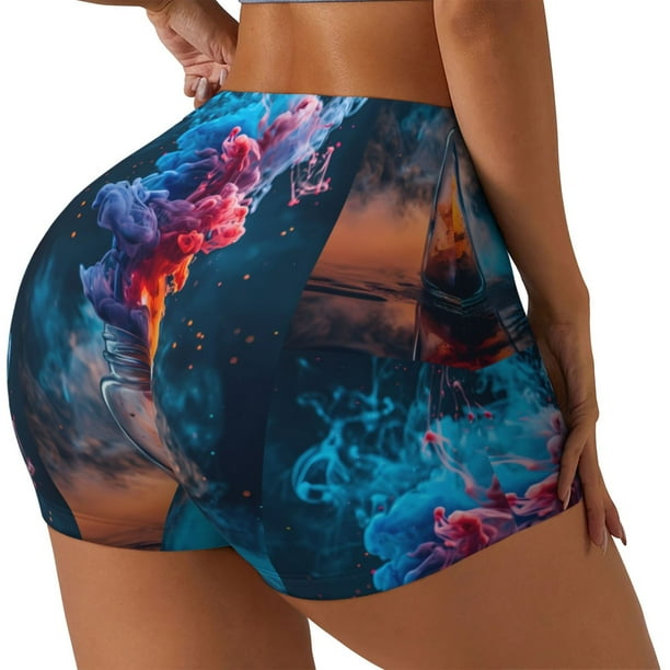 Balery Modern Art Red And Blue Colors Pantalones cortos de entrenamiento estampados para mujer, sin costuras, ajustados, para gimnasio, yoga, correr, deportes, ejercicio activo, fitness.-Small
