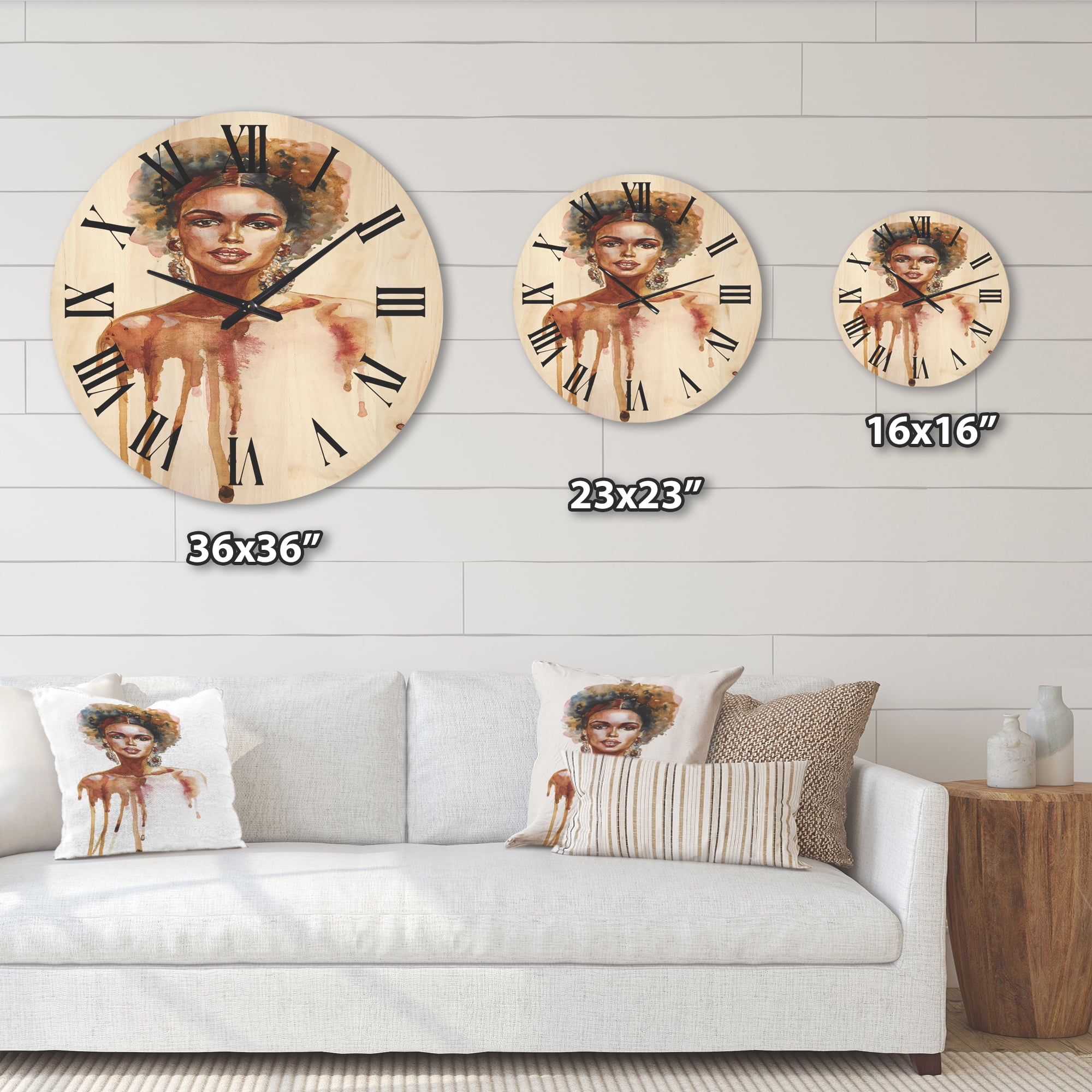Designart 'Portrait of Afro American Woman XIII' Modern Wood Wall Clock