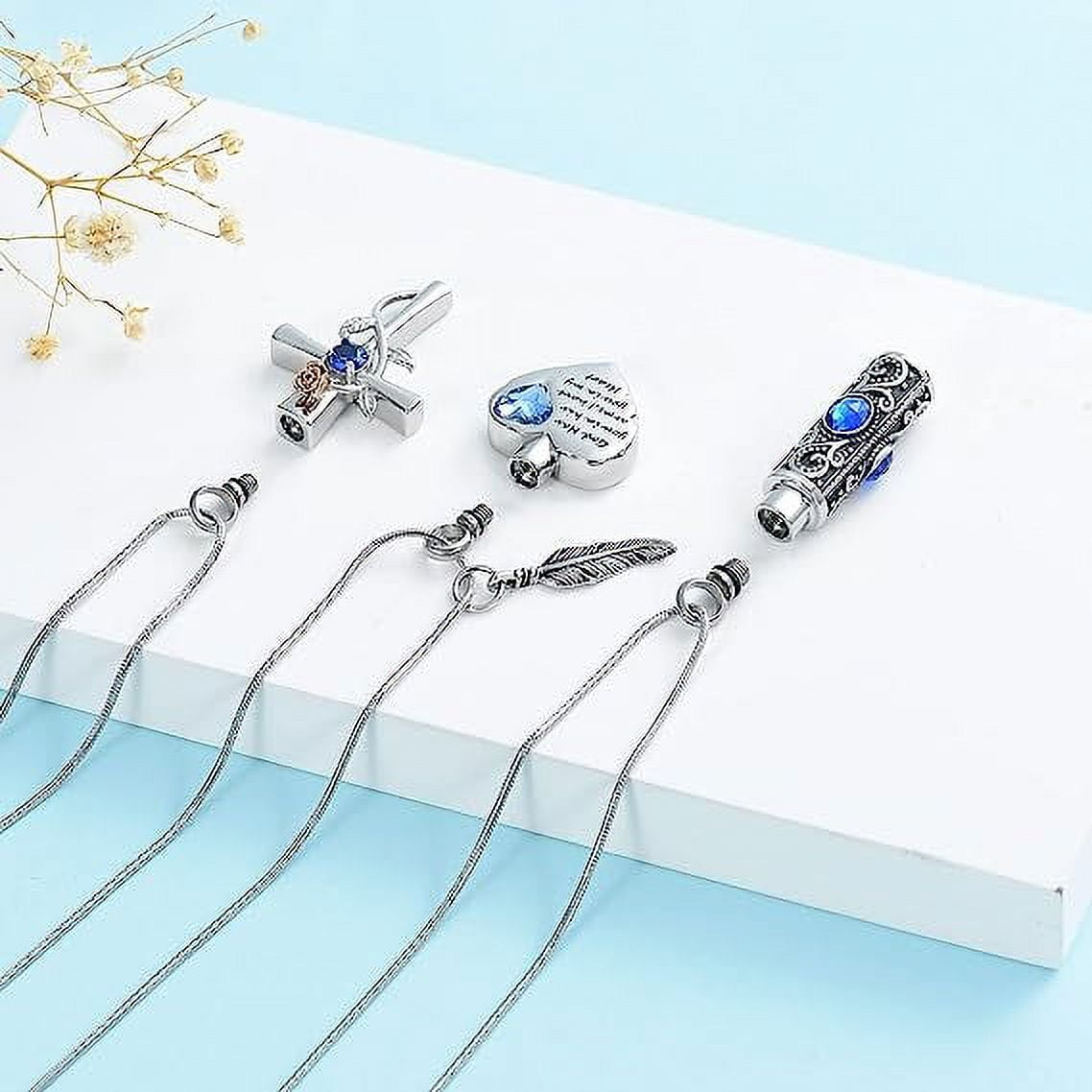 3 Pack Cylinder Cross Heart Cremation Jewelry for Ashes 3 Pieces Urn Necklace for Women Men Loved One Keepsake Memorial Mini Urn Holder