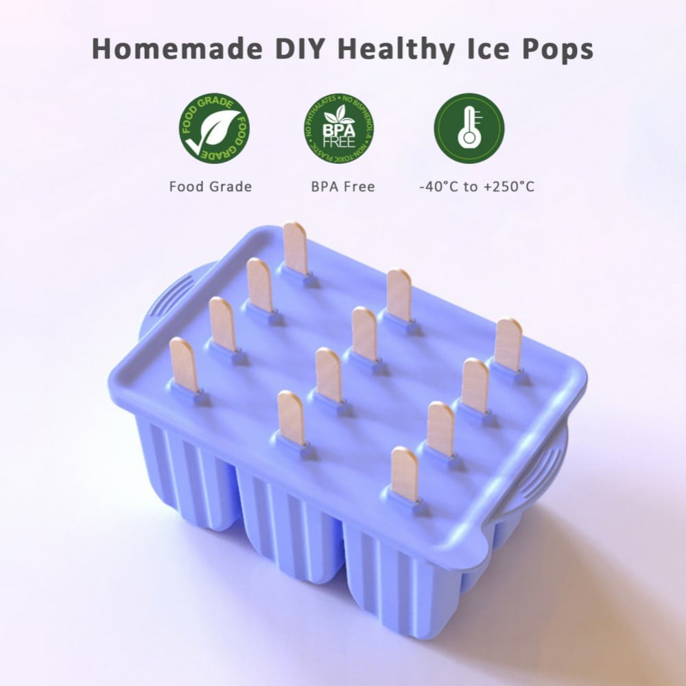 Sinnsally Popsicle Molds Silicone BPA-free,12 Pieces Popsicle Trays for Freezer,Homemade Ice Cream Popsicle Molds,Large Ice Pop Maker Set,Reusable Ice Lolly