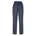 thumbnail image 6 of 2pc Linen Pants for Women Straight Leg Elastic Waist Drawstring Trousers with Pockets Solid Color Pants (M, Navy), 6 of 8