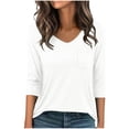 thumbnail image 2 of CQONEPT 3/4 Sleeve Shorts for Womens V Neck Blouses Shirts Casual Loose Fit Solid Color Tshirt with Pockets White XL, 2 of 6