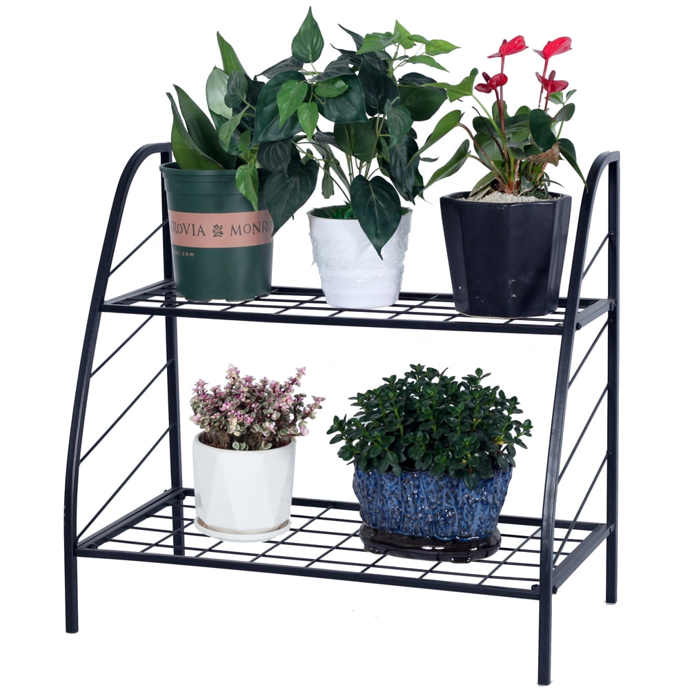 Kepooman Indoor/Outdoor 2-Tier Metal Plant Stand Flower Pot Holder Display Shelf for Home Patio Garden, Black Kepooman Indoor/Outdoor 2-Tier Metal Plant Stand Flower Pot Holder Display Shelf for Home Patio Garden, Black