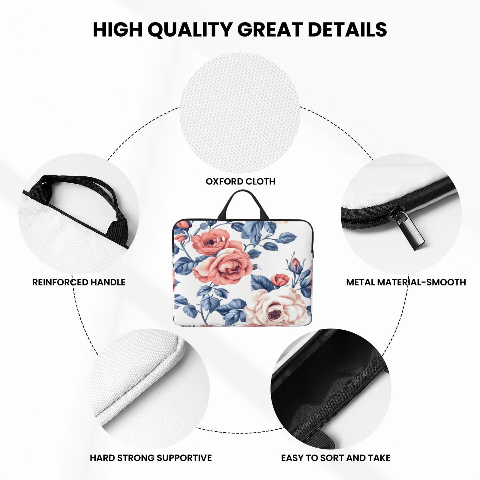 Laptop Sleeve Bag For Women Men 14inch Waterproof Durable Protective Computer Carrying Cover Handle Laptop Case Bag Flowers (9)