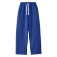 thumbnail image 4 of Womens Pants Elastic Waist Oversized Wide Leg Lightweight Sweatpants Drawstring Straight Leg Sweatpants Low Waist Baggy With Pockets Trousers Dressy Casual Blue L, 4 of 4