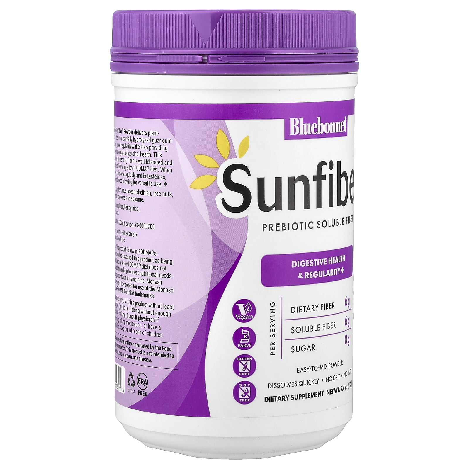 Bluebonnet Sunfiber – 6g of Plant Based Prebiotic Fiber - Unflavored, 7.4oz 30 Days