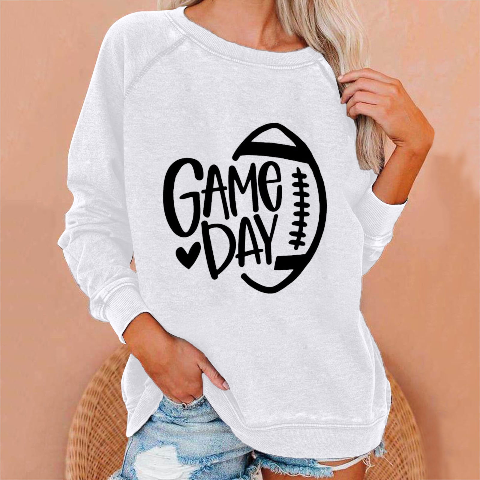 ZQGJB Baseball Game Day Sweatshirts for Women Plus Size Long Sleeve Graphic  T Shirts Loose Trendy Pullover Tops White S 