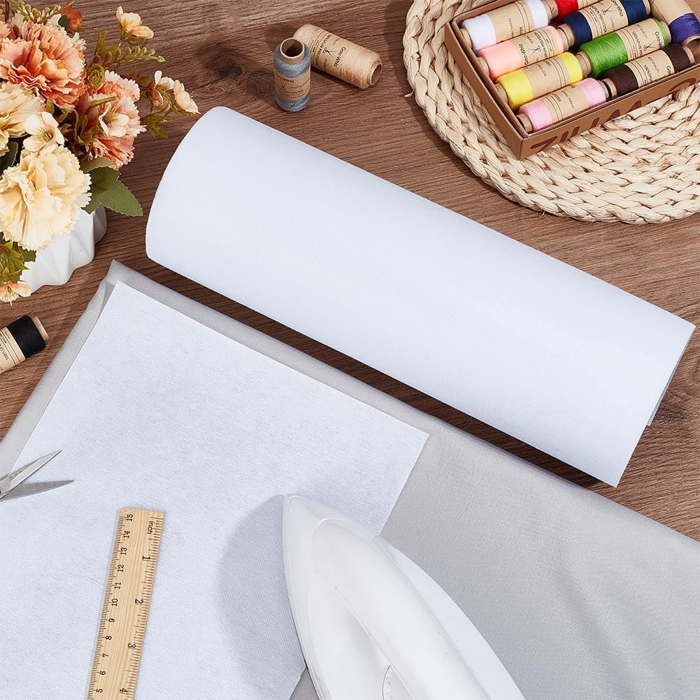 1 pc Heavy Weight 55g/㎡ White Iron-On Fusible Interfacing 11.81 Inch x 30 Yards Non-Woven Interfacing Iron On Single-Sided Interfacing Non-Woven Apparel Interfacing for Sewing DIY Crafts Supplies