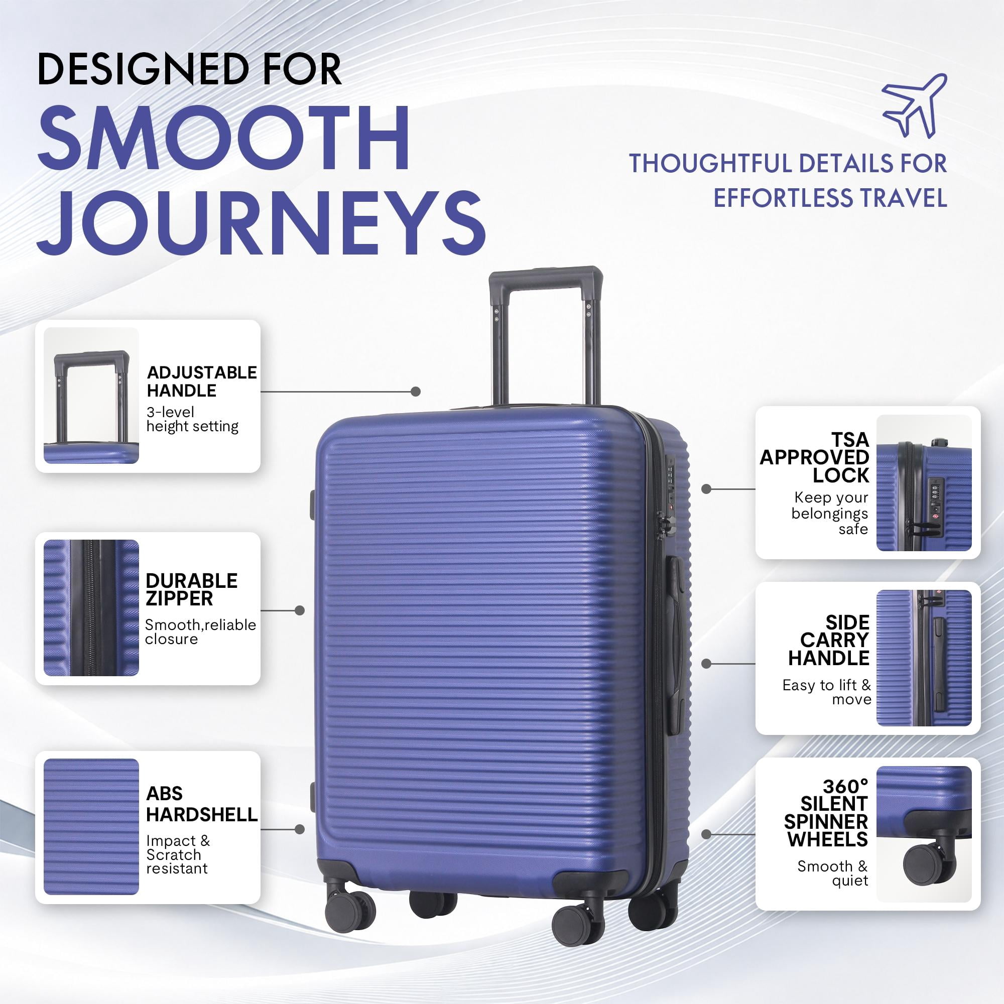 3-Piece ABS Hardshell Luggage Set, Lightweight Scratch-Resistant Suitcases with Silent Spinner Wheels & TSA Lock, Dark Blue