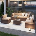 thumbnail image 6 of Aoxun 7 Piece Patio Furniture Set Wicker Rattan Patio Conversation Set Outdoor Sectional Sofa Set with Coffee Table and 4” Thickened Cushions, Beige(Waterproof Cover Included), 6 of 7