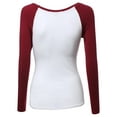 thumbnail image 2 of FashionOutfit Women's Color Contrast Scoop neck long Sleeve Baseball Tee, 2 of 3