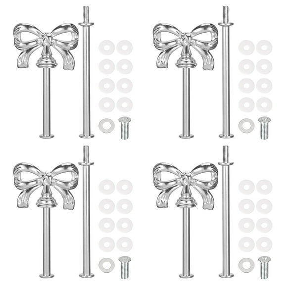Uxcell 4 Set 2-Tier Cupcake Stand Hardware Handles, Zinc Alloy Cake Plate Stand Handle Fittings with Screws for DIY Making Fruit Plate Cake Stand, Bow-Knot Silver