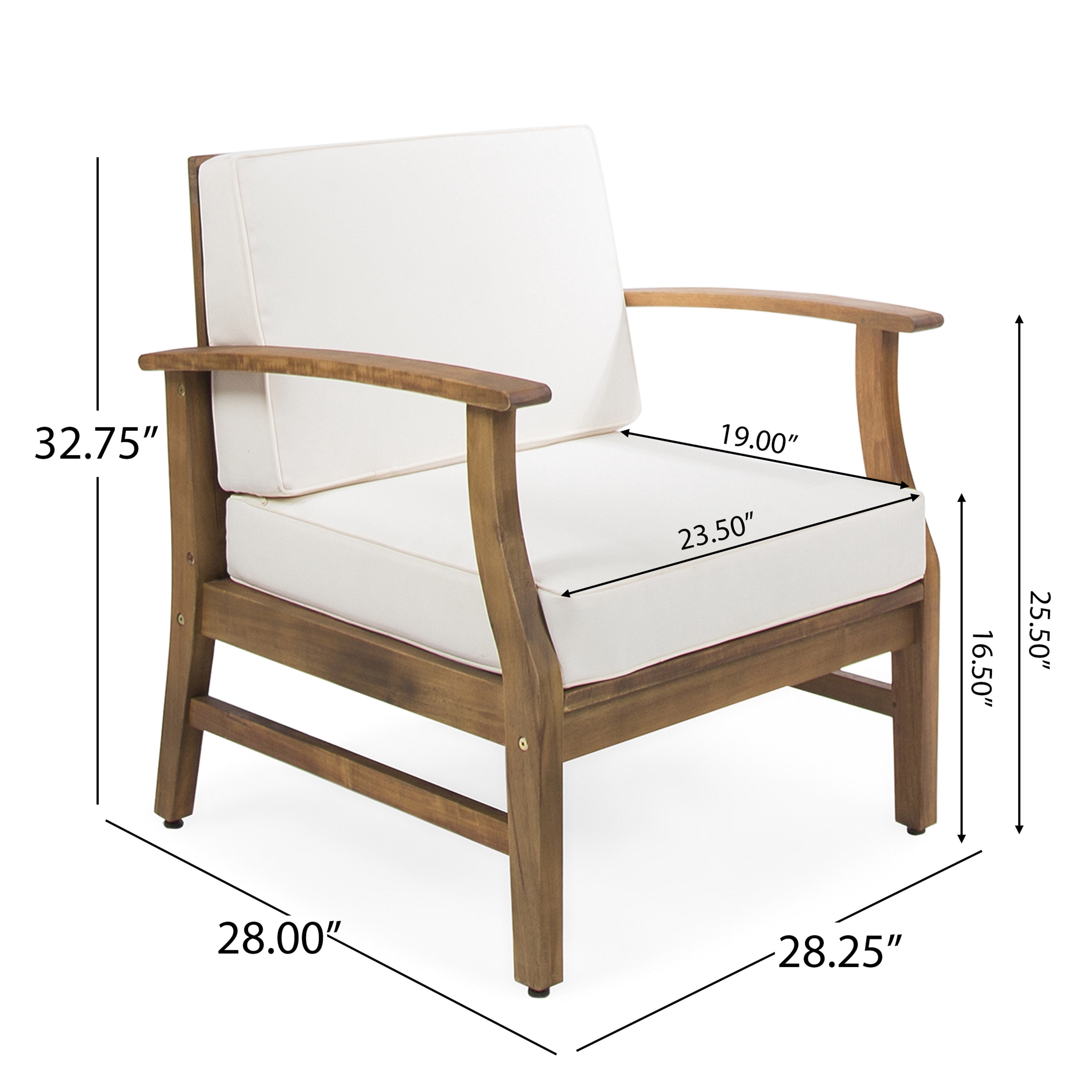 Outdoor Single Acacia Wood Club Chair, Comfort Leisure Seat for Patio Garden, Cream