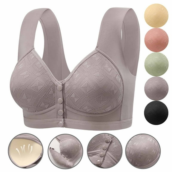 Bras for Women Plus Size Front Closure Full Coverage No Underwire Bras for Seniors Comfort Wireless Front Close Push up Bras with Back Support Lace Sleeping Everyday Bras