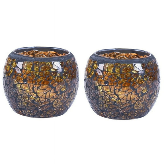 2 * Mosaic Glass Candle Holder-As Shown