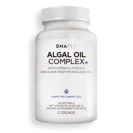 Algal Oil Complex for Dogs – Omega 3 & 6 Fatty Acids with EPA & DHA from Microalgae – Fish-Free Omega Oil Supplement for Dogs – All Breeds – 60 Softgels