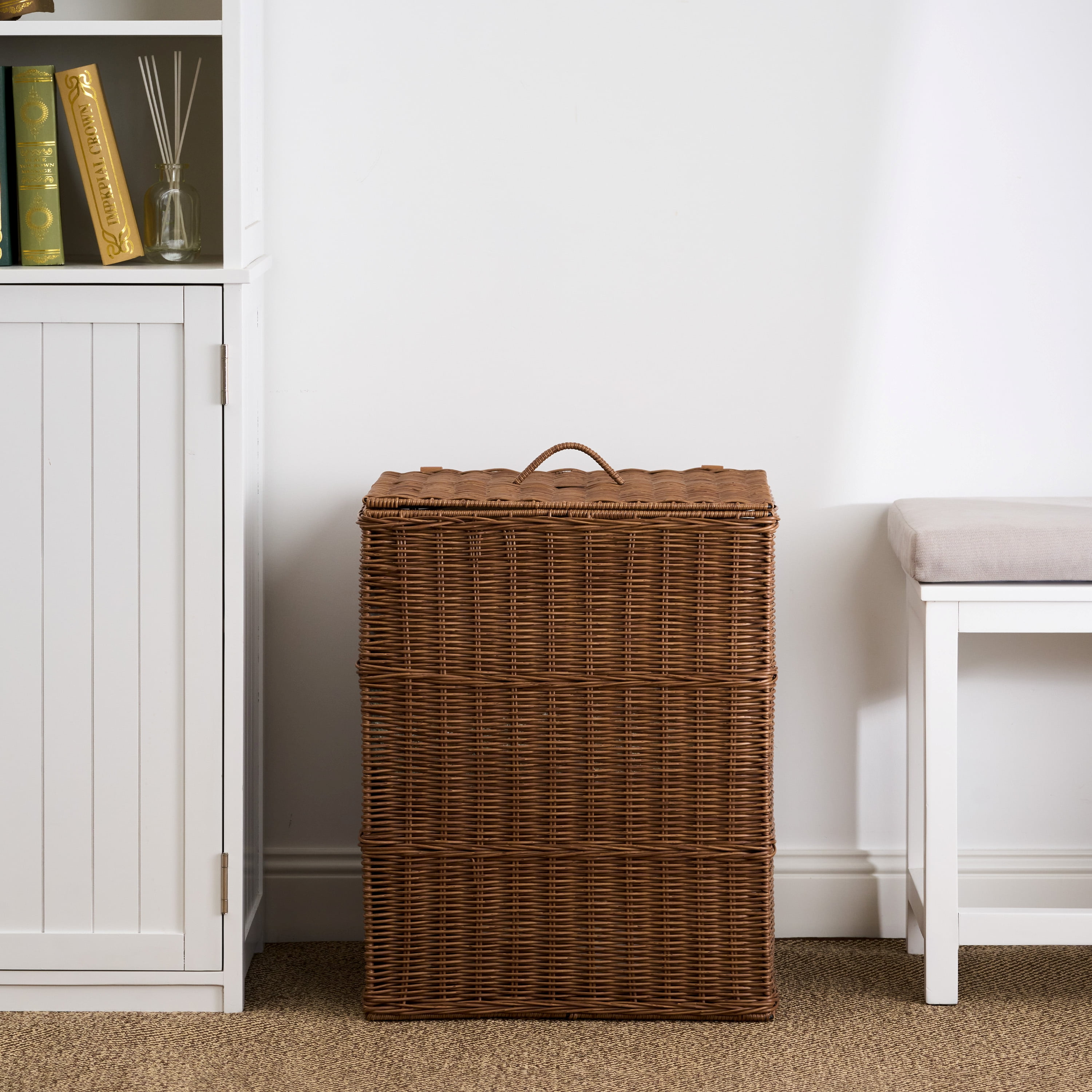 Rectangular Woven Resin Wicker Laundry Hamper - 17.3" x 13.8" x 23.6" - Espresso Brown