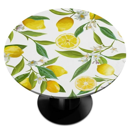 

Round Tablecloth Fitted Table Cloth with Elastic Edge for Round Table Flower Leaf Circular Table Cover Waterproof Wipeable Table 50 -54