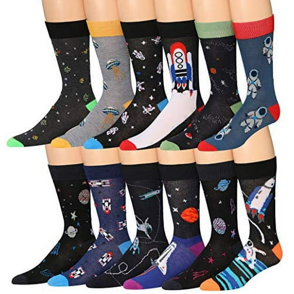 James Fiallo Mens 12-Pairs Funny Funky Crazy Novelty Colorful Patterned Dress Socks M169-C-12
