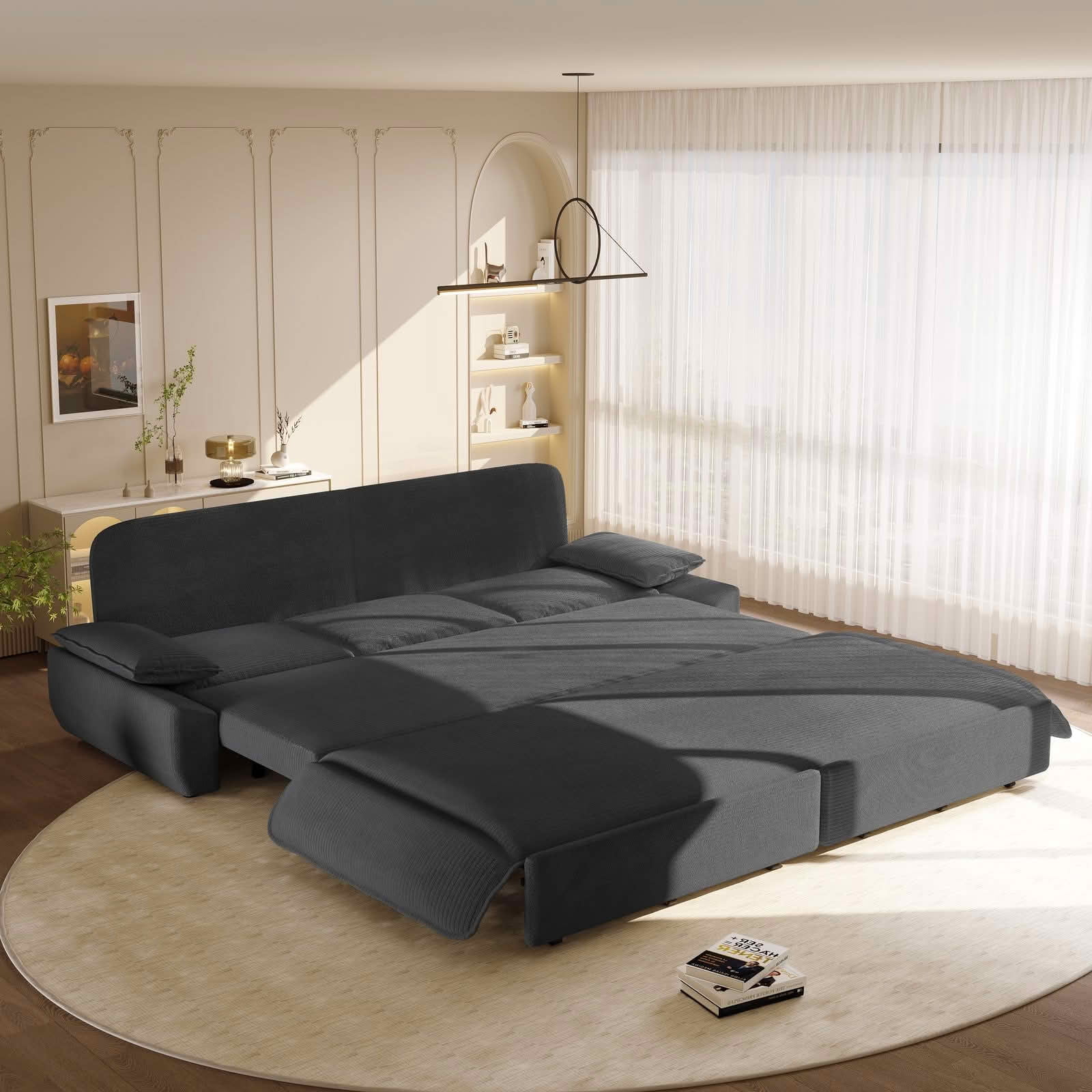 MAYEERTY Modern 73.2‑Inch Queen‑Size Pull‑Out Sleeper Sofa Bed, 3‑in‑1 Multi‑Functional Convertible Velvet Loveseat Couch for Living Rooms and Bedrooms