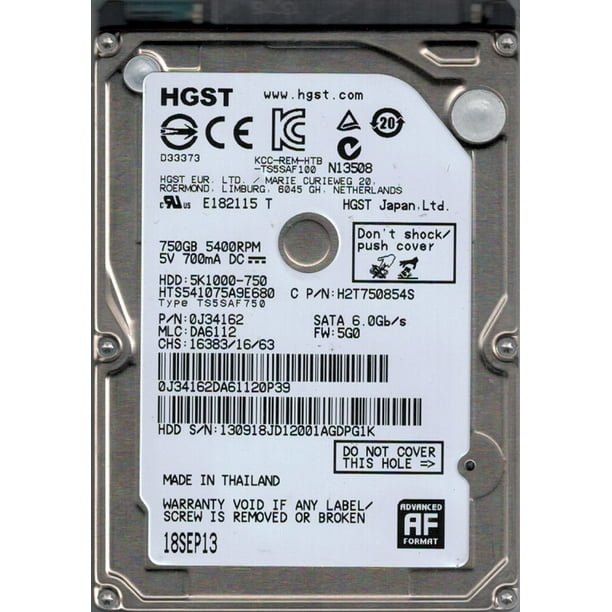 HGST HTS541075A9E680 P/N: 0J34162 MLC: DA6112 750GB - Walmart.com ...