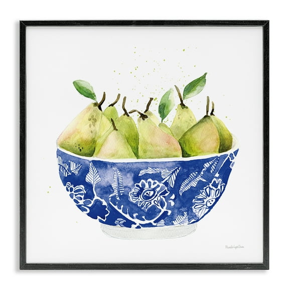 Stupell Industries Elegant Bowl of Pears Food & Beverage Painting Black Framed Art Print Wall Art, 12 x 12