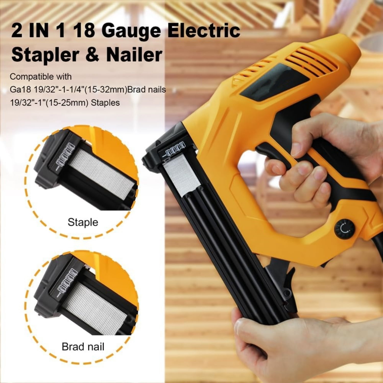 2-in-1 Electric Brad Nailer/Stapler 19/32-Inch to 1-1/4 Inch Staple Gun Power Adjustable Nail Gun with 2000Pcs Brad Nails& Staples for Home Upholstery and Woodworking