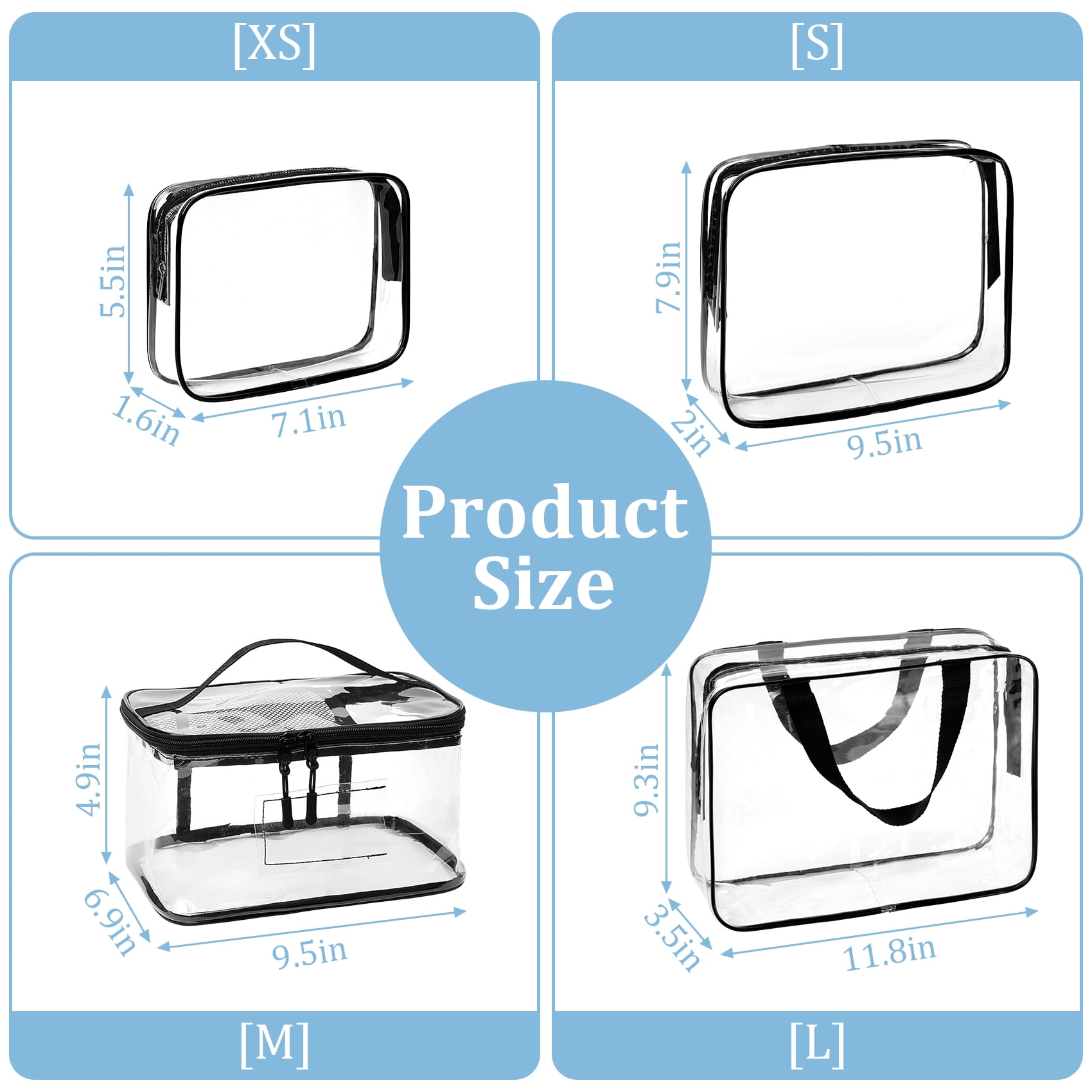 4 Pack Clear PVC Makeup Bag, Waterproof TSA Approved Travel Toiletry Bag for Women Men