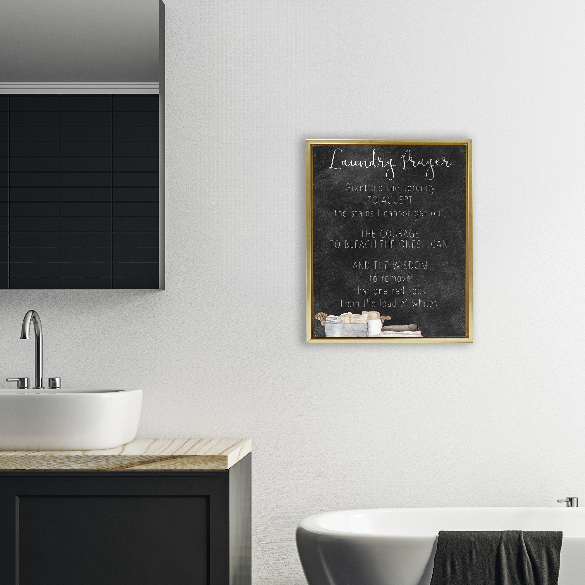 Accept The Stains Laundry Prayer Gold Framed Floater Canvas Wall Art, design by Kim Allen