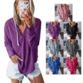 thumbnail image 3 of Sudadera con capucha de manga larga con cuello en V y cordón ligero con capucha informal para mujer, color morado M, 3 of 6