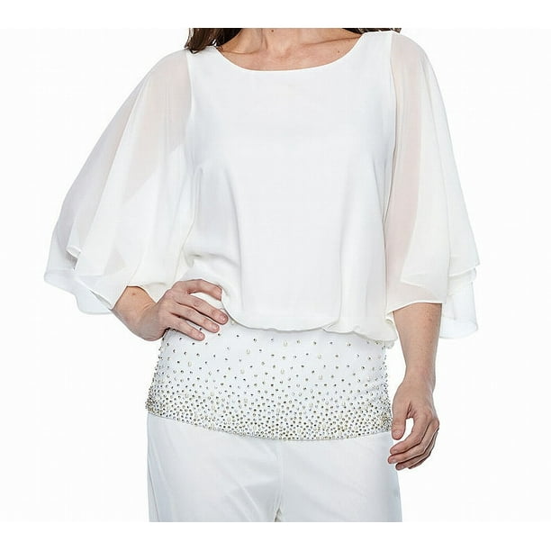 MSK - MSK NEW White Ivory Womens Size 2XL Embellished Banded Chiffon ...